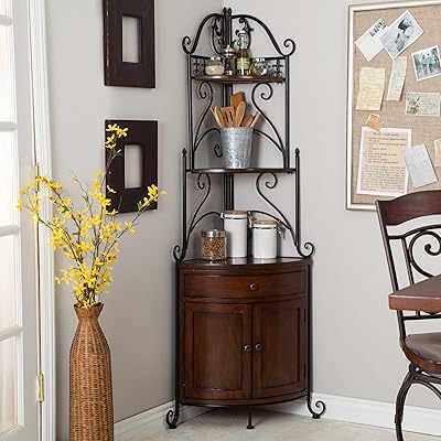 Belham Living Portica Wrought Iron and Wood Corner Bakers Rack