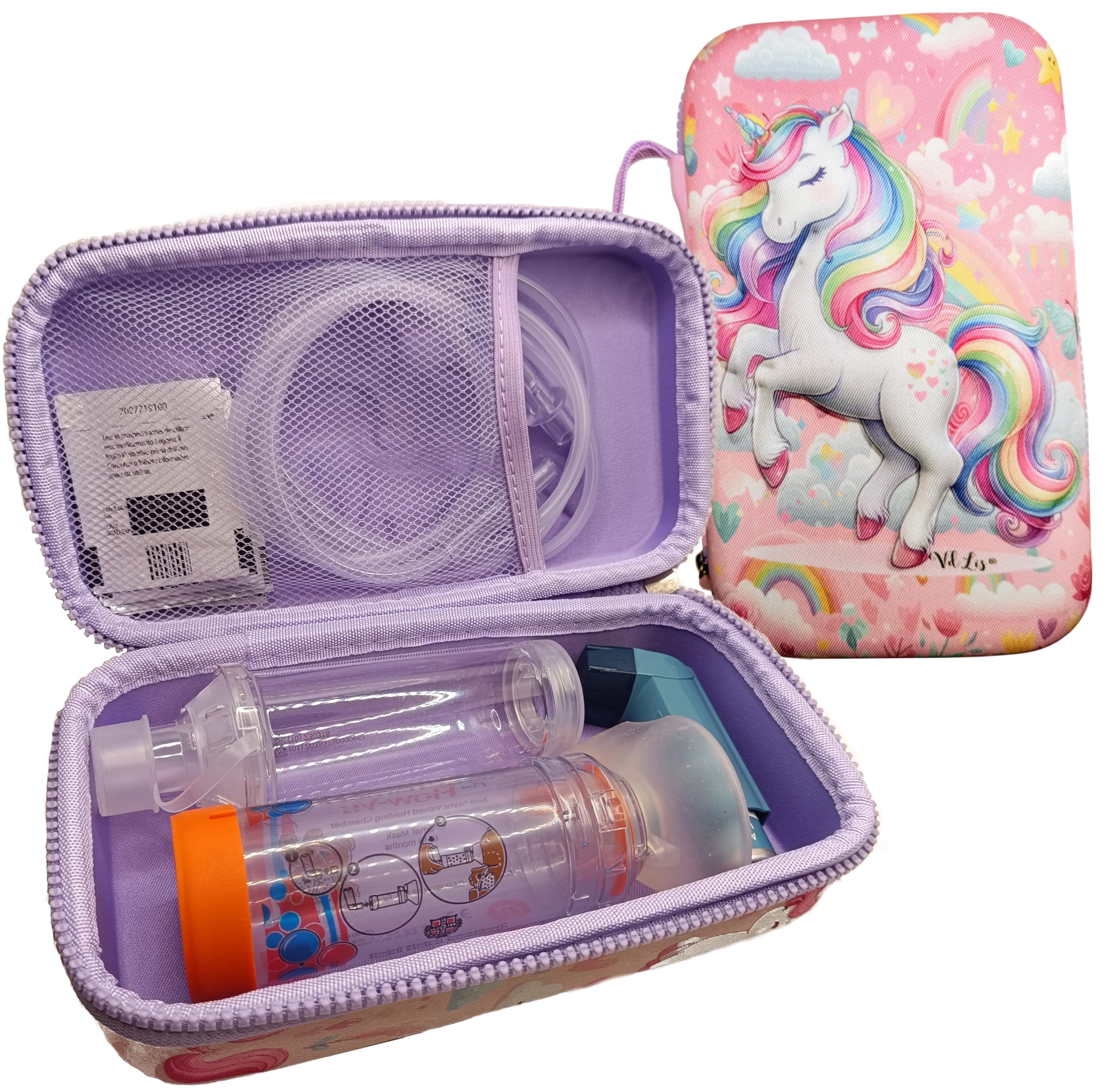 VdLis Unicorn Inhaler & Spacer Case for Kids – Washable EVA Hard Shell Bag for Asthma Inhaler, Spacer & Mask | Medical Travel Storage Case for Child’s Asthma Kit, Nebuliser & Epipen (Empty case only)