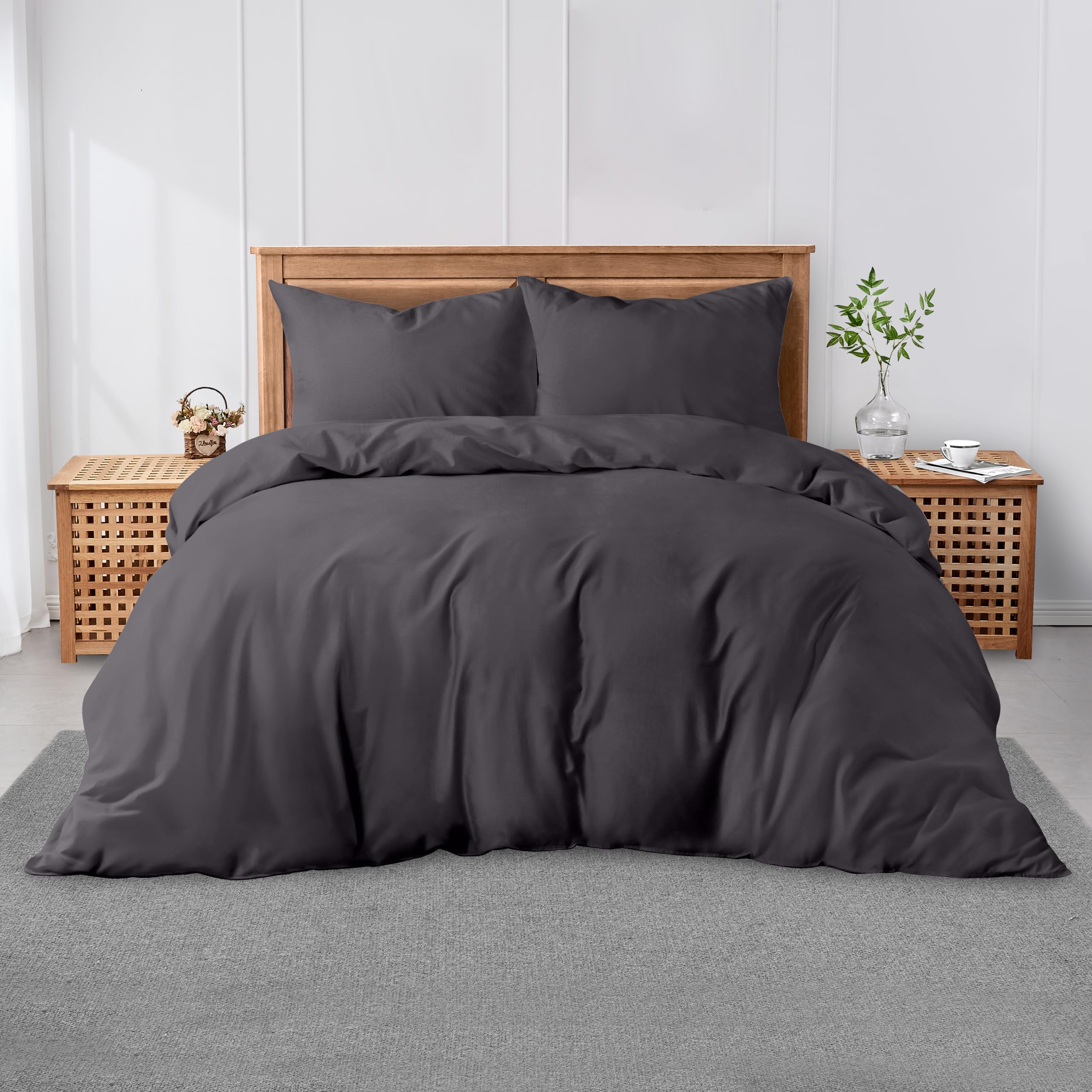 GC GAVENO CAVAILIA Plain Dyed King Size Duvet Cover – Super Soft Breathable Polycotton Bedding Set, Easy-Care Washable Quilt & Comforter Cover - Charcoal