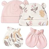 Just Born baby-girls 4-piece Caps & Mittens Set