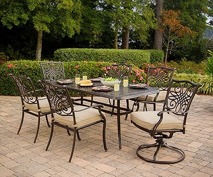 Hanover Traditions7pcsw Traditions 7 Piece Deep Cushioned Dining Set Outdoor Furniture Bronze Frame Tan