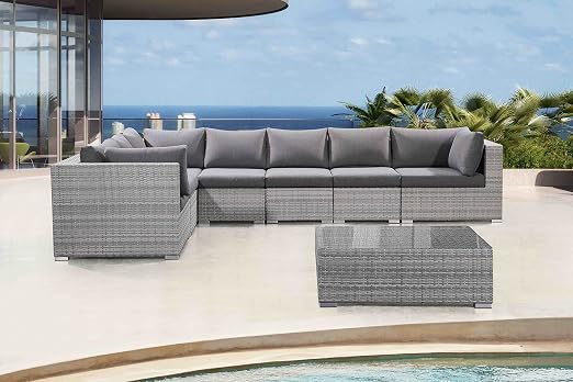 Velago 1783 Riva 8 Piece Outdoor Patio Deep Seating Sectional Set Light Gray Dark Gray Amazon Ca Patio Lawn Garden