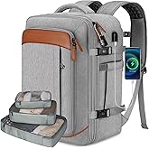 Vancropak Carry on Backpack, Flight Approved 18x14x8 Travel Backpack with 3 Packing Cubes, Expandable Large 40L Travel Bag fits 17.3" Laptop, Anti Theft Luggage Suitcase Weekend for Women Men, Grey