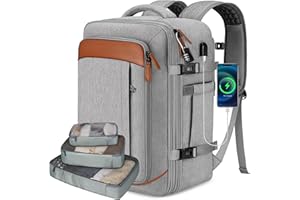 Vancropak Carry on Backpack, Flight Approved 18x14x8 Travel Backpack with 3 Packing Cubes, Expandable Large 40L Travel Bag fits 17.3" Laptop, Anti Theft Luggage Suitcase Weekend for Women Men, Grey