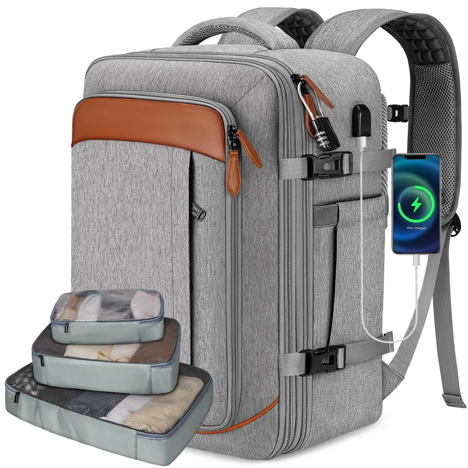 Photo 1 of Vancropak Carry on Backpack, Flight Approved Travel Backpack with 3 Packing Cubes, Expandable Large 40L Travel Bag fits 17.3" Laptop, Anti Theft Luggage Suitcase Weekend Daypack for Women Men, Grey