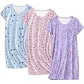 Ekouaer Cotton Nightgowns for Women 3 Pack Sleepshirts Short Sleeve Night Shirt Tshirt Night Gown Print Sleepwear Dress