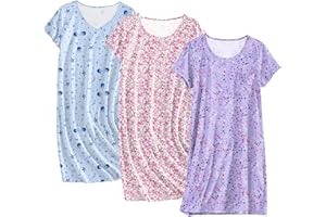 Ekouaer Cotton Nightgowns for Women 3 Pack Sleepshirts Short Sleeve Night Shirt Tshirt Night Gown Print Sleepwear Dress