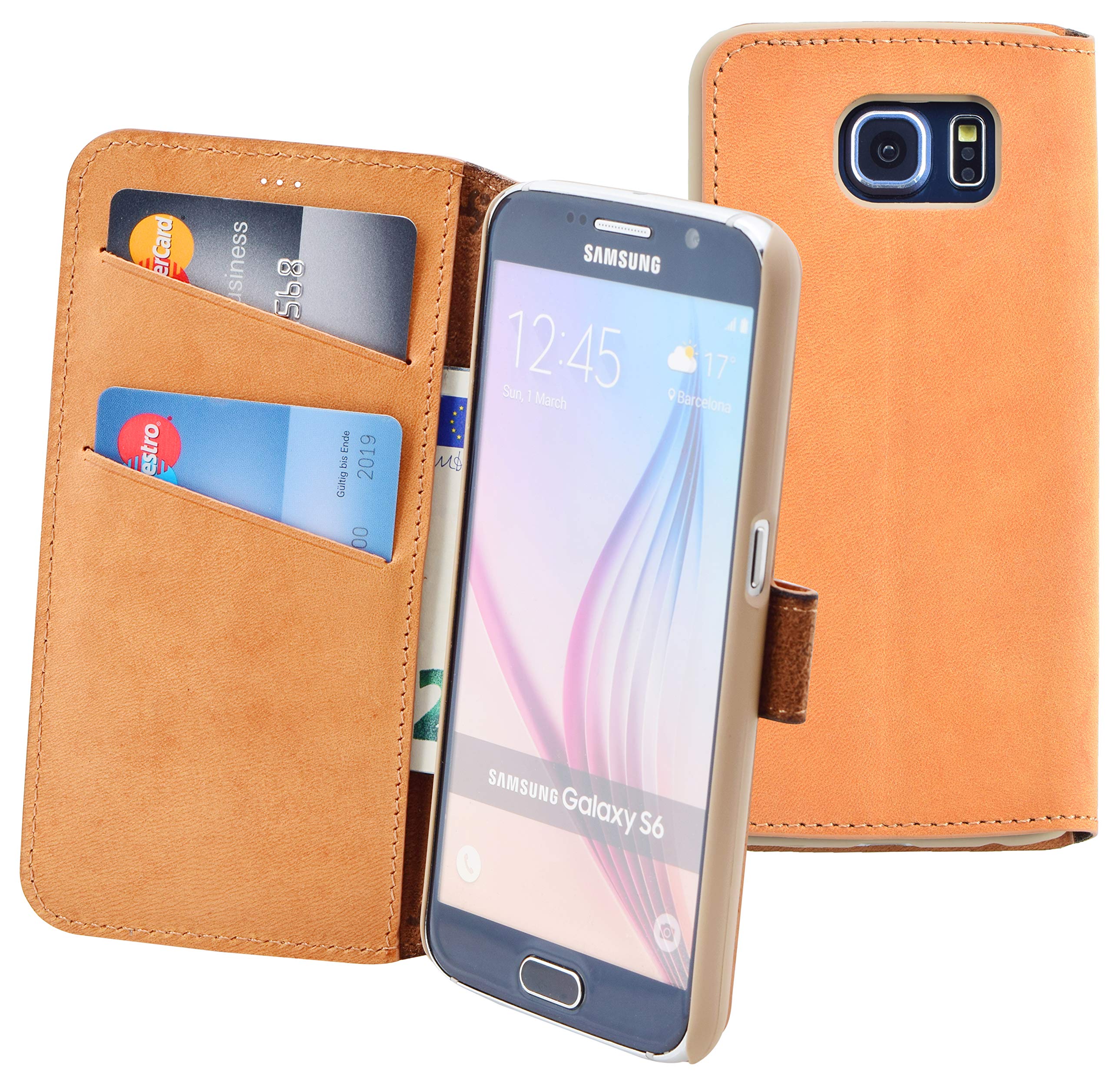 Original Suncase book-style leather case for Samsung Galaxy S5, S6, S6 Edge, S7, S7 Edge, genuine leather with card holder and stand function, case holder sleeve