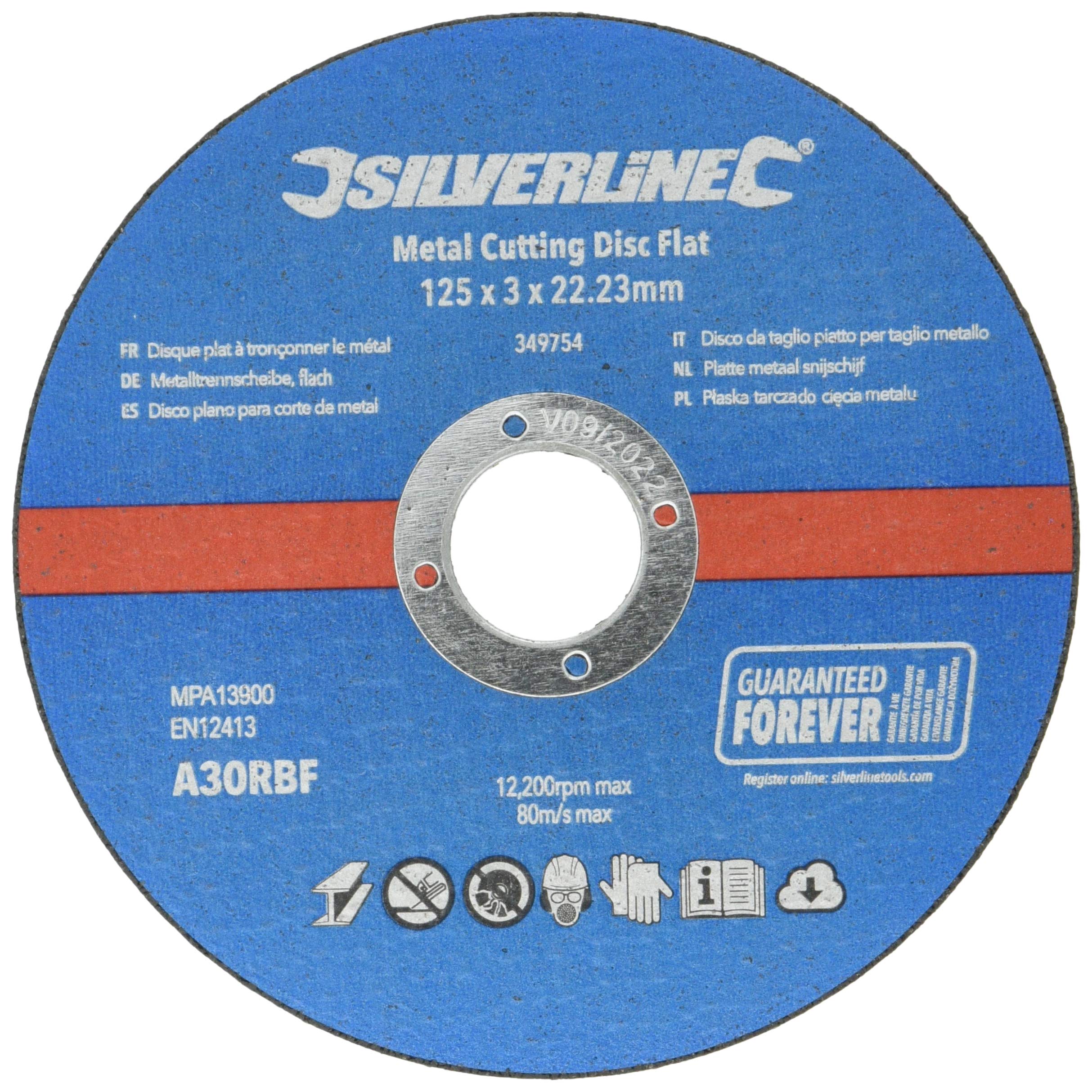 Silverline 349754 Metal Cutting Discs Flat 10pk 125 x 3 x 22.23 mm,Blue