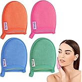 Ptwola 4 Pcs Exfoliating Facial Scrubber Mitt Face Cleanser Wash Mittens Exfoliator Deep Face Cleaning Polishing Gloves Body Skin Dead Dry Remover Pad Tool for Men Women Bath Shower Spa Skincare