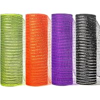 Ribbli 4 Rolls Halloween Color Metallic Mesh Ribbon, Deco Poly Mesh 10 inch x 30 feet(10Yard) Each Roll,Halloween Ribbon…