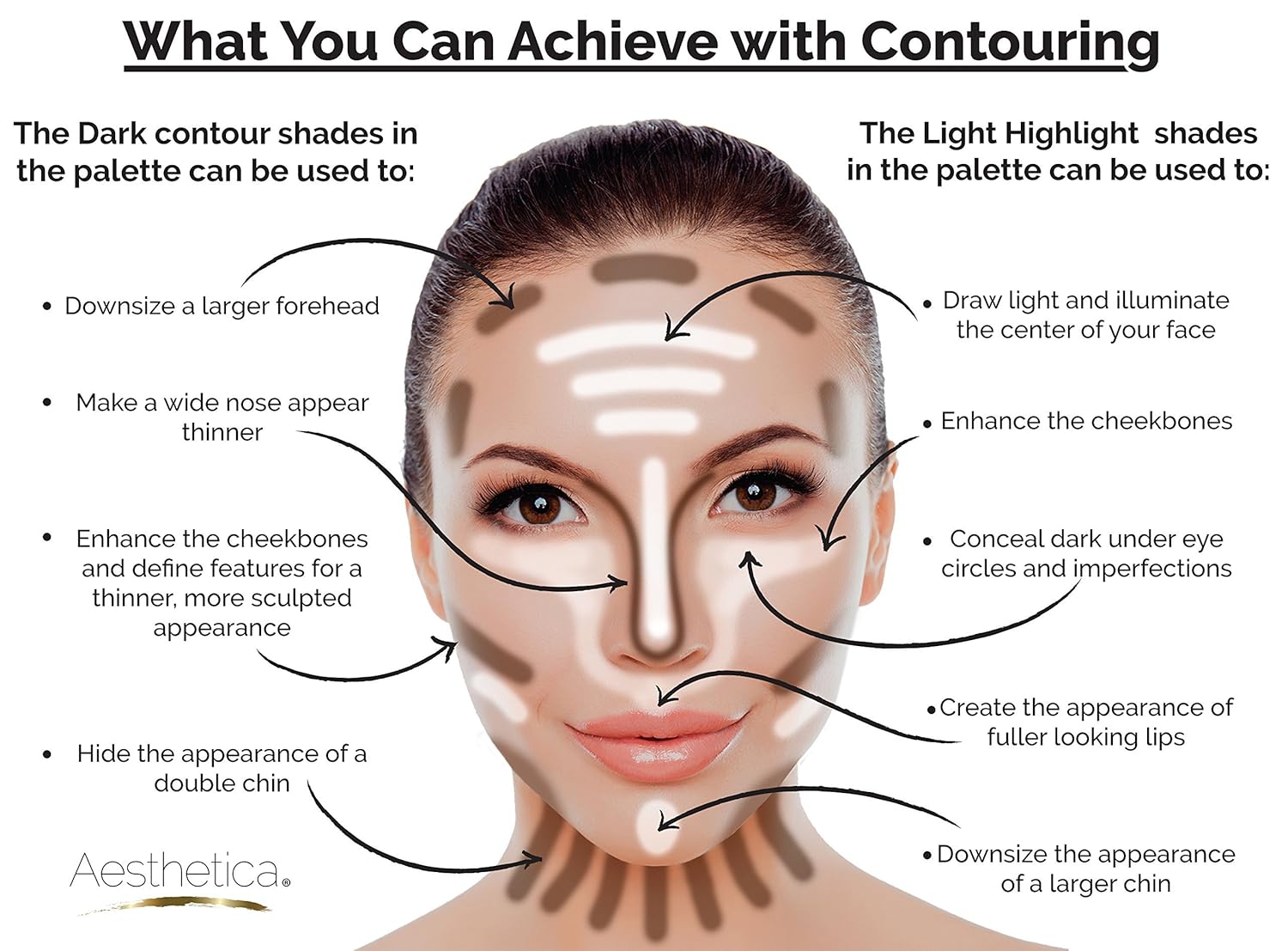 Aesthetica Cosmetics Contour and Highlighting Powder Foundation Palette/Contouring Makeup Kit; Easy-to-Follow, Step-by-Step Instructions Included : Beauty