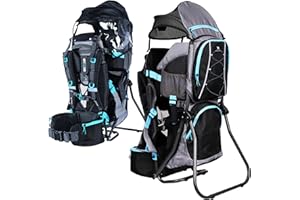 DROMADER Hiking Baby Carrier – Lightweight Child Carrier Backpack with Sun Shade & Rain Cover – Insulated Storage – Padded Comfort – Adjustable Fit & Safety Harness - Black/Blue