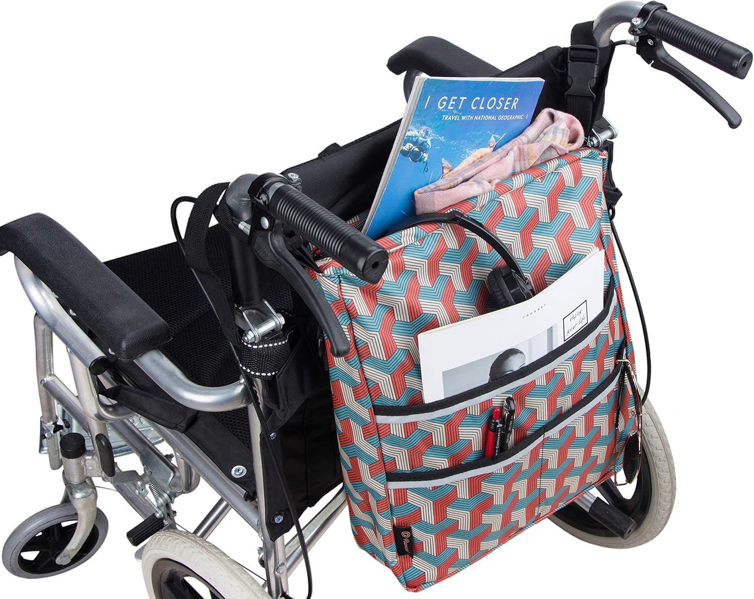 Wheelchair Bag by Pacmaxi - Wheelchair Backpack Bag with Reflective Tape - Wheelchair Accessories Storage Bag - Walker Accessible Pouch and Pockets for Unisex Handicap Elderly (Colorful): Health & Personal Care