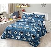 Product Image Kids Zone Collection Bedspread Set Kids/Teen Construction Vehicles Quilted Bedding Set Trucks and Tractors Pattern Blue Twin New # C-Mixer