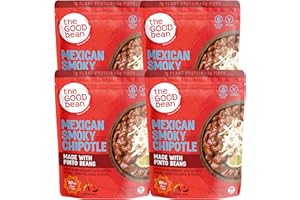 The Good Bean Heat and Eat Pouch - Mexican Smoky Chipotle - (4 Pack) 10 oz Pouch - Simmered Pinto Beans with Chipotle Chilies - Pre-Cooked Beans with Good Source of Plant Protein and Fiber
