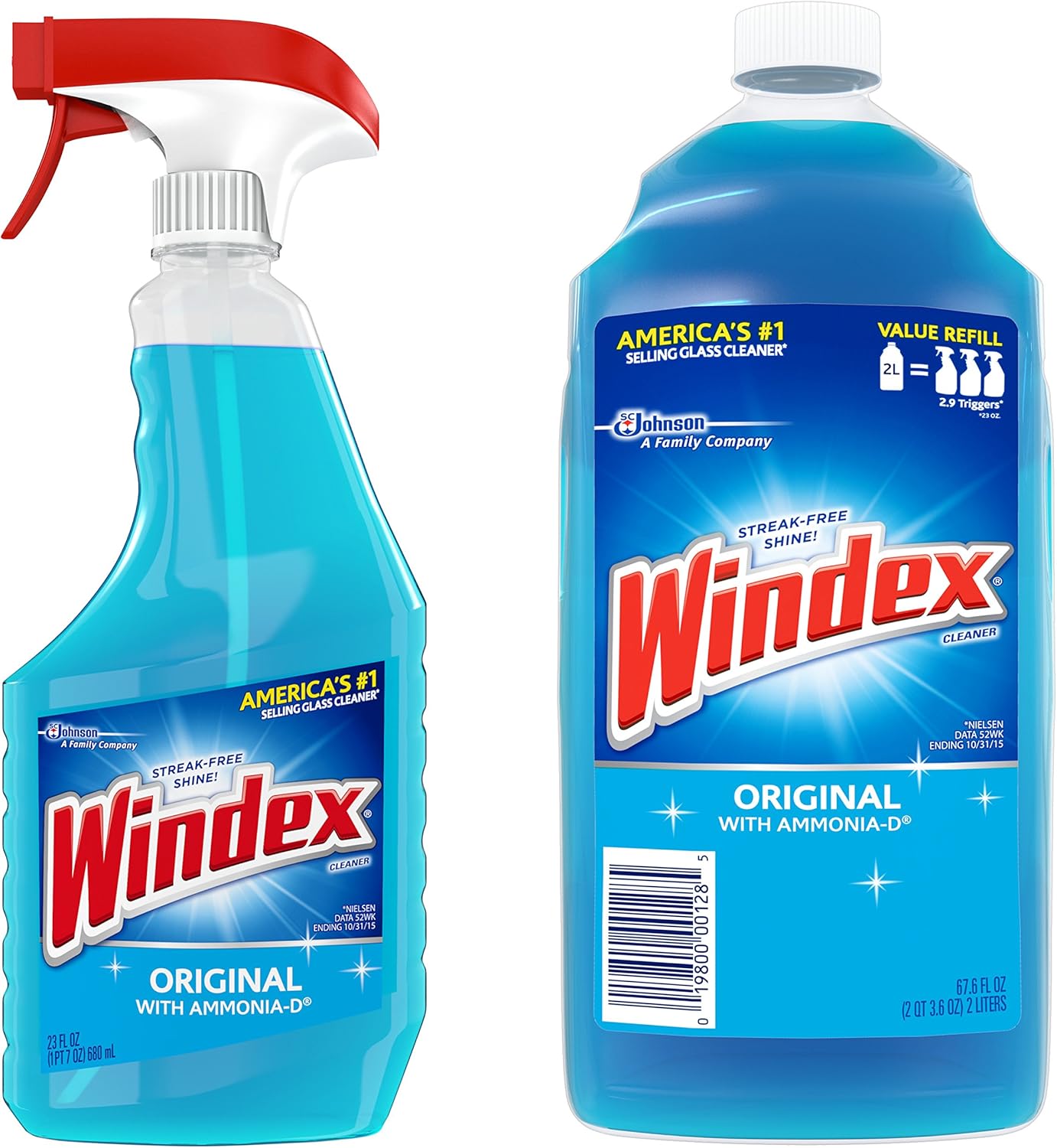 Windex Original Glass Cleaner Pack, Refill 67.6 fl oz + 23