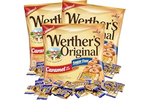 SWEETZO Werther's Original Caramel Sugar Free Hard Candies, Individually Wrapped Snacks for Adults, Gift Basket Stuffers, Pack of 3, 1.46 Ounces