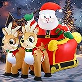 Joiedomi Christmas Inflatable Santa on Sleigh with 2 Reindeer, Inflatable Christmas Yard Decorations with Build-in LED, Blow Up Xmas Decorations Outdoor for Party Yard Garden Lawn Décor
