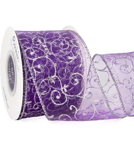 thumbnail image 2 of Organza With Silver Glitter Swirls Wired Ribbon 2.5 Inch X 50... 2 of 12