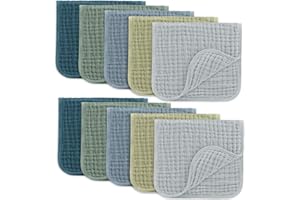 Comfy Cubs Muslin Burp Cloths Baby 50 x 25 cm, Pack of 10 - Large 6-Layer Ultra-Absorbent 100% Cotton for Babies Drool & Mess