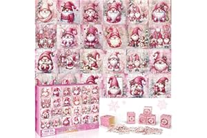 LYL. LING Advent Calendar Puzzle 2024: 1008 Pcs Pink Tomte gnomes Puzzle to Enhance Observation Skills and Boost IQ, 24-Day Christmas Countdown for Kids and Adults