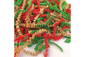 BOXHOME Shred Paper Filler (1LB) Crinkle Cut Paper for Wrapping & Filling Gift Basket Gift Boxes, Red, Kraft and Green-Christmas Mix
