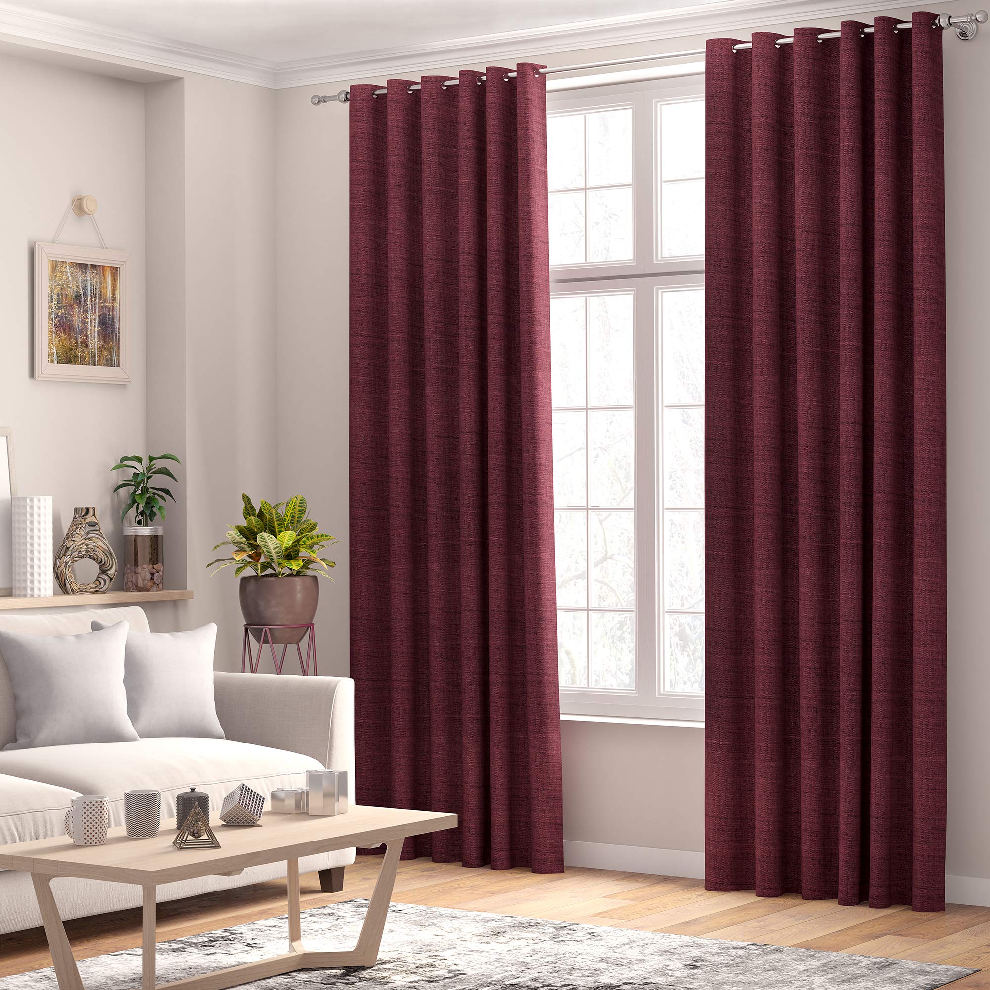 Curtains Faux Linen, Thermal Insulated, 3 Pass 100% Blackout Eyelet Curtains (Regency Red, 66 x 54 inch 168 x 137 cm) — image 1