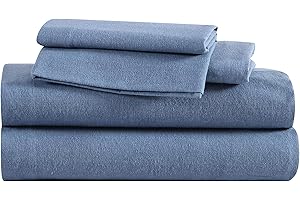 Eddie Bauer - Flannel Sheets Twin Size, Anti-Pilling & Wrinkle Resistant Cotton, Touchably Soft for All-Season Comfort - Bed Sheets with Matching Pillowcase & Fitted Sheet (Solid Blue)
