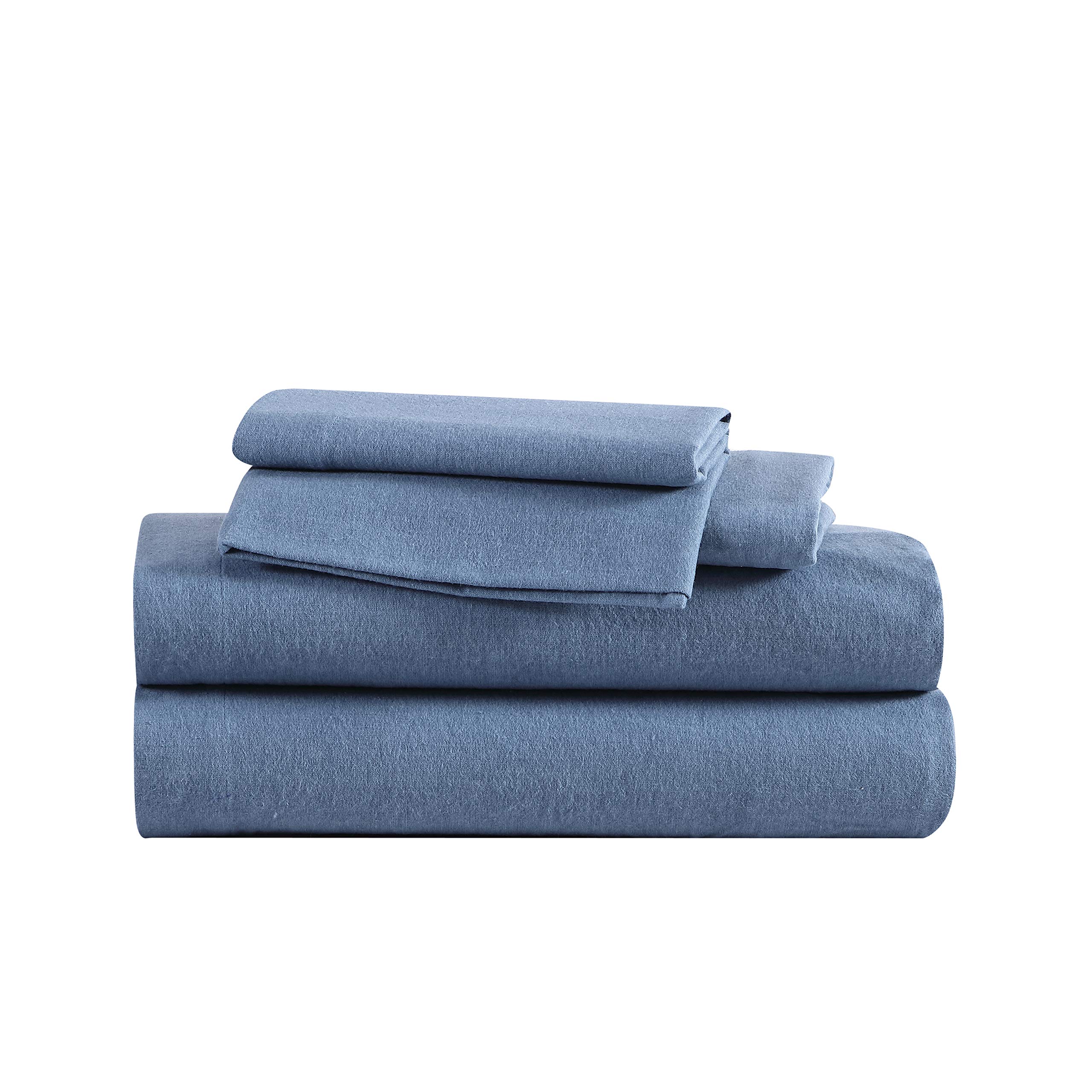 Photo 1 of Eddie Bauer - Flannel Sheets Queen Size, Anti-Pilling & Wrinkle Resistant Cotton, Touchably Soft for All-Season Comfort - Bed Sheets with Matching Pillowcases & Fitted Sheet (Solid Blue)