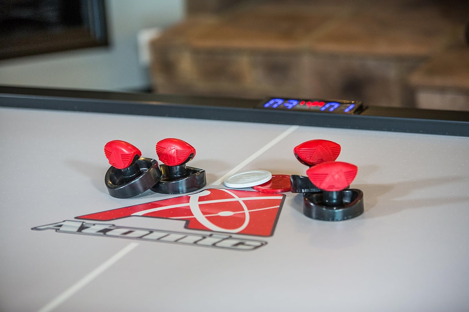 Atomic 8’ Air Hockey Table with High-powered Blower with Advanced Air-flow System, LED Scoreboard, Goal Lights and Puck Return and Super-slick Playfield to Resist Scuffing : Air Hockey Equipment : Sports & Outdoors