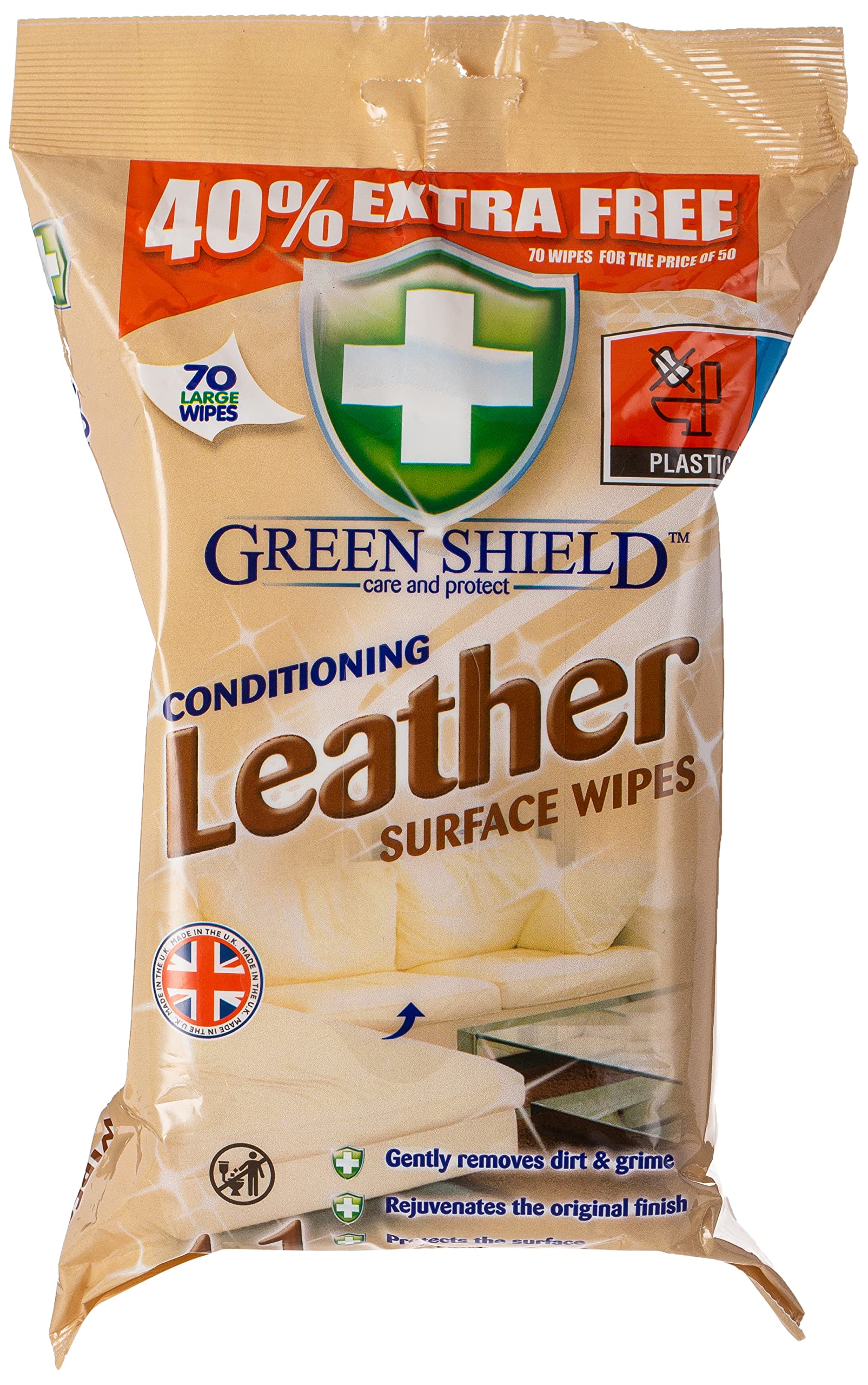 Green shield care and protect conditioning leather surface wipes 70 wipes