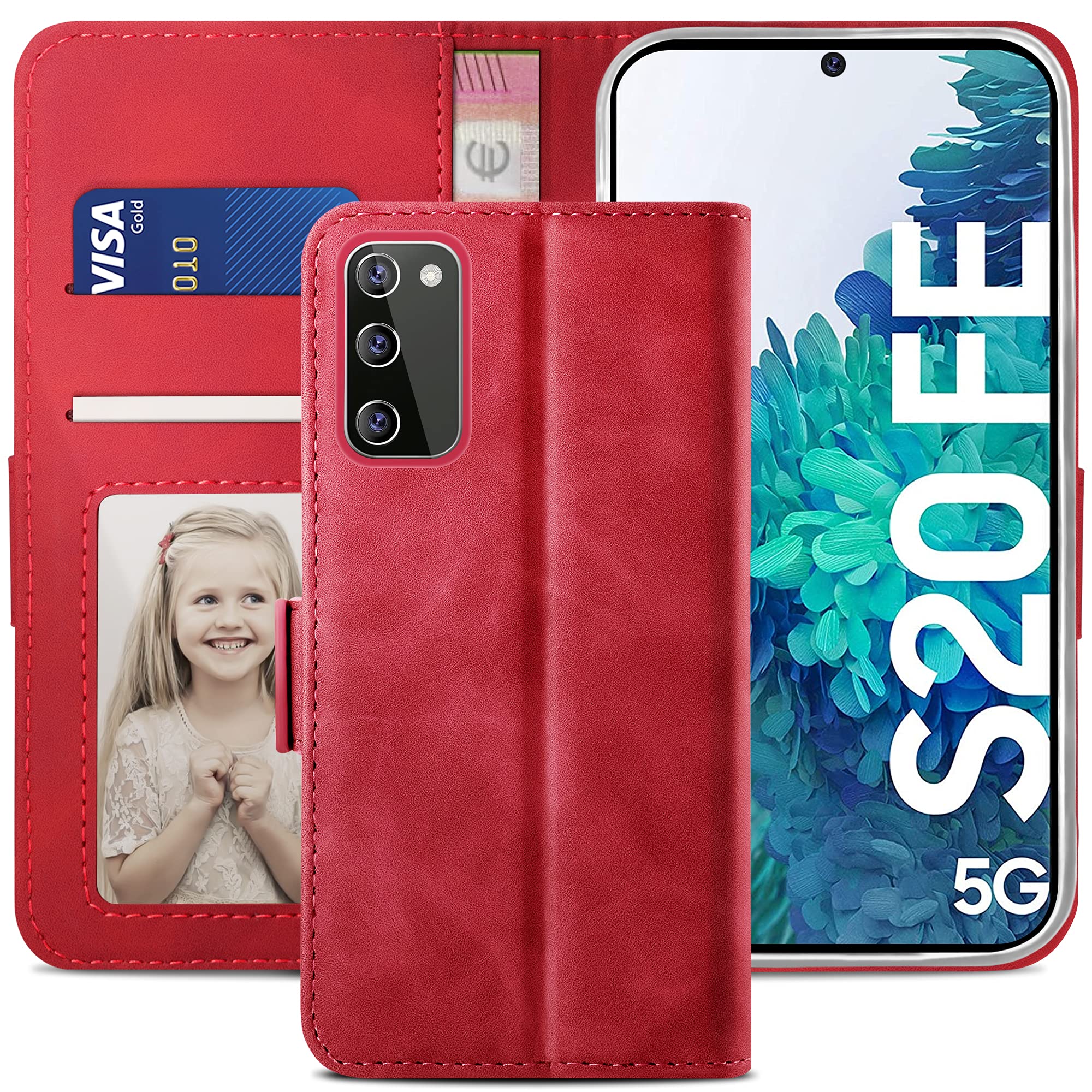 YATWIN Case for Samsung Galaxy S20 FE 5G 2022, Flip Wallet Leather Case with Card Holder Kickstand Phone Cases Cover for Samsung S20 FE 4G/5G - Red — image 1