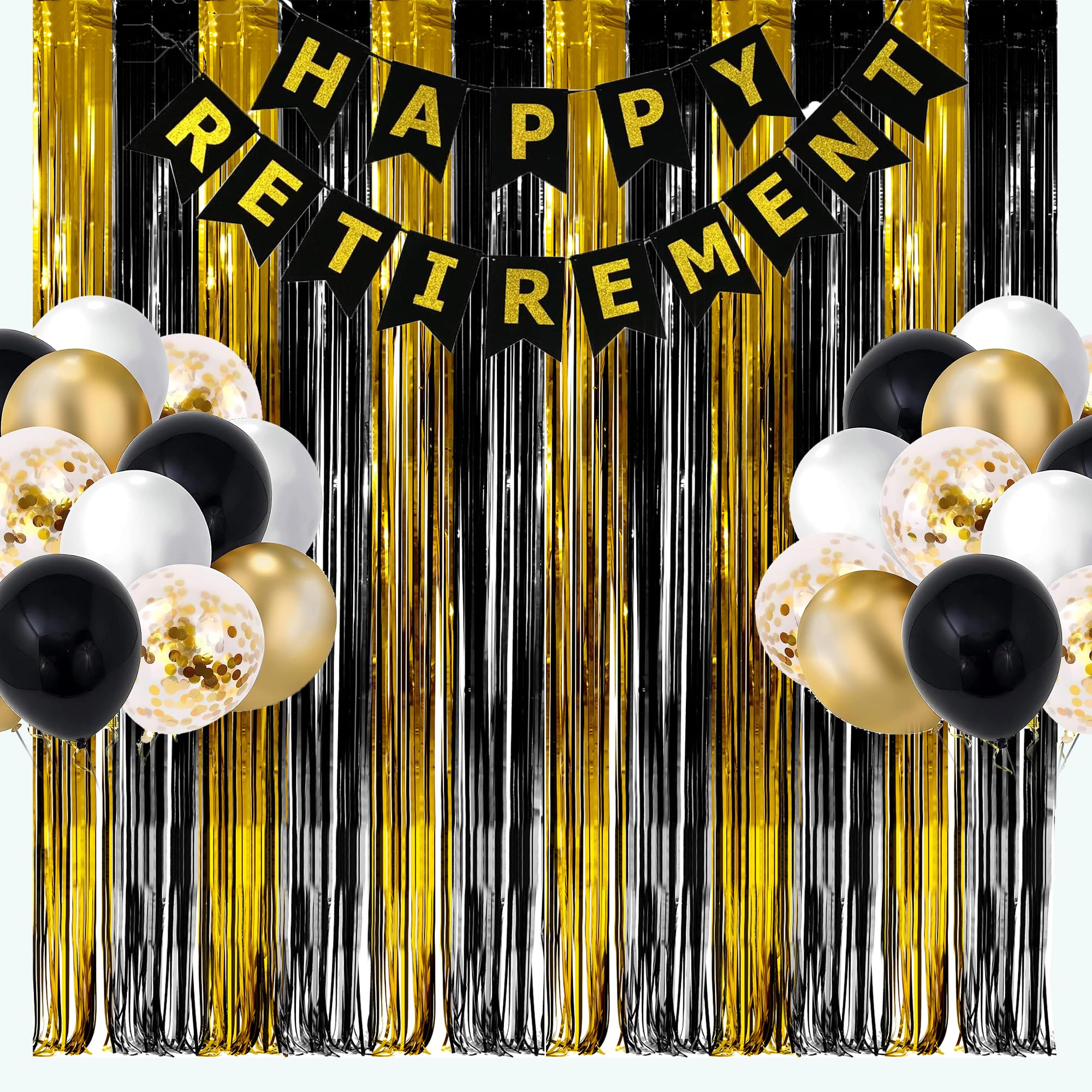 Black and Gold Party Streamers Decoration - GREATRIL Foil Fringe Backdrop for 2025 NYE/Anniversary/Farewell/Cocktail/Prom/EID/Birthdays - 3.2ft X 8.2ft - 2 Packs