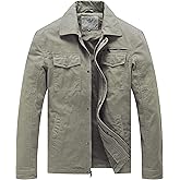 WenVen Men's Casual Canvas Cotton Military Lapel Jacket