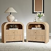 T4TREAM 24" Fluted Nightstand Set of 2, Large 2 Drawers Bedside Table with Charging Station, Modern End Table with Storage Ni