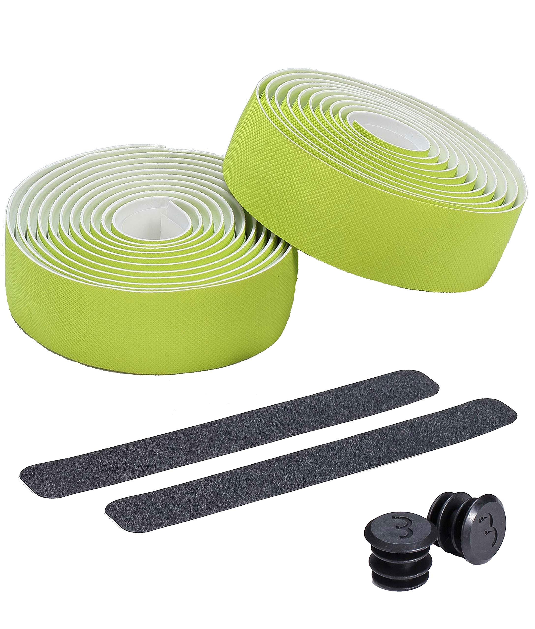 BBB Cycling Bike Handlebar Tape Road Bike I Diamond Pattern For Strong Grip I Shock Absorption I Includes Handlebar Plugs I FlexRibbon BHT-14, Neon Yellow