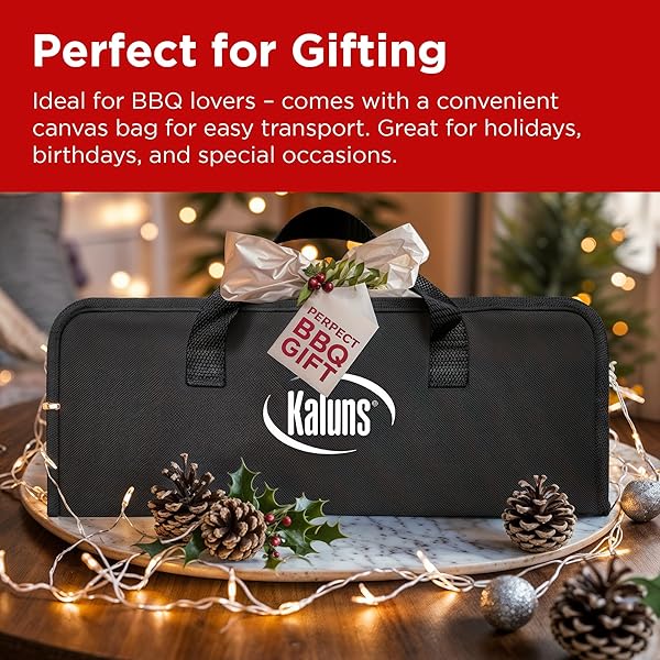 KALUNS GRILLING ACCESSORIES, DAD GIFTS FOR FATHERS DAY, HEAVY DUTY STAINLESS STEEL GRILL SET BBQ GRILL ACCESSORIES FOR OUTDOOR GRILL WITH MEAT THERMOMETER, CASE AND APRON