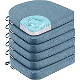 Nordjager Dining Chair Cushions Set of 6 Memory Foam Chair Cushion, Comfortable Dining Chair Pad Removable Slip Resistant Kitchen Chair Seat Cushion (6 Piece, Blue)