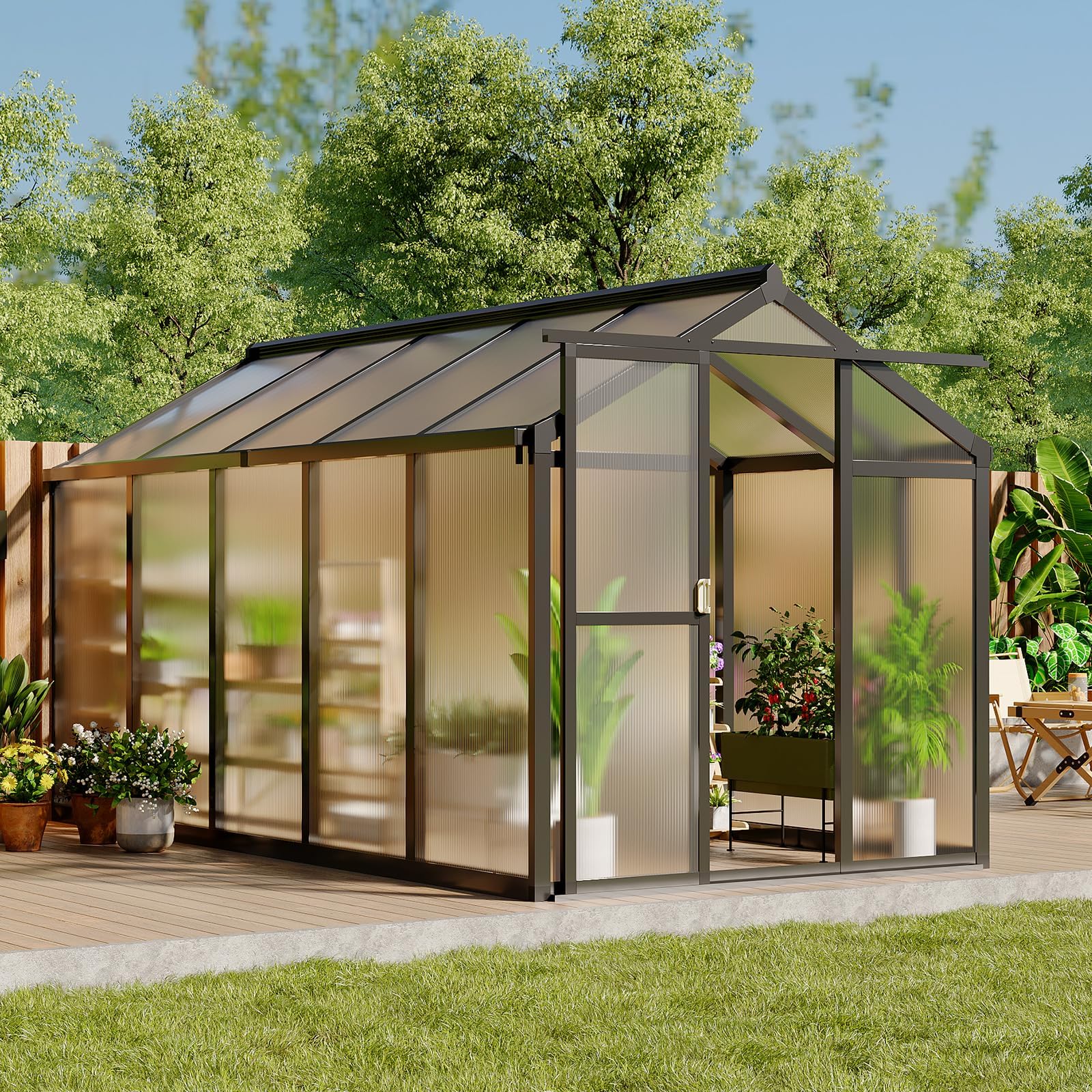 Photo 1 of ***partial set box 2 of 2***Greenhouse, 6x10 ft Greenhouse for Outdoors, Walk-in Green House with Ground Nails and Vent Windows, Sliding Lockable Door, Polycarbonate Green House for Outside Garden Backyard, Quick Setup, Black