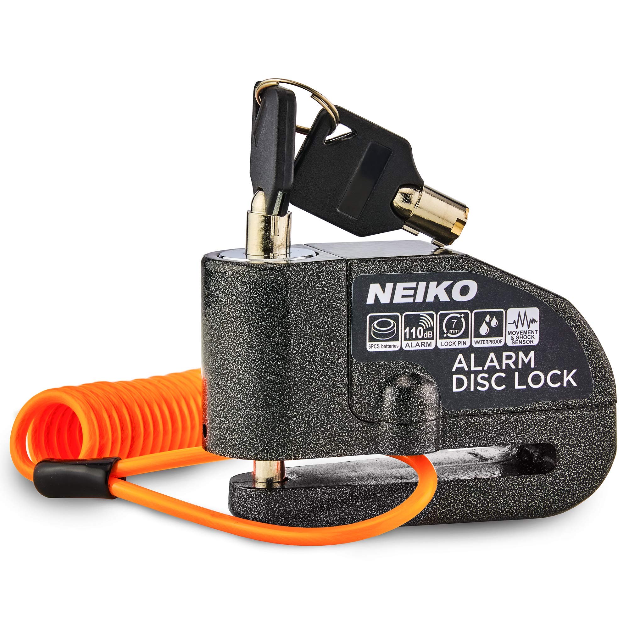 NEIKO 52908A Motorcycle Locks Anti Theft with Alarm, Motorcycle Disc Lock with Alarm, Disk Lock Anti-Theft Motion Sensor, Security Lock Brake, Universal Alarm Lock for Motorcycles, Bicycles & More