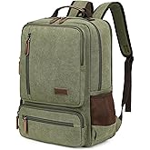 Canvas Laptop Backpack for Men Women,Durable Travel Work Business Rucksack Bookbags Fits 15.6 Inch Notebook & Laptops,College Backpacks Computer Bag Weekender Hiking Daypack(Green)
