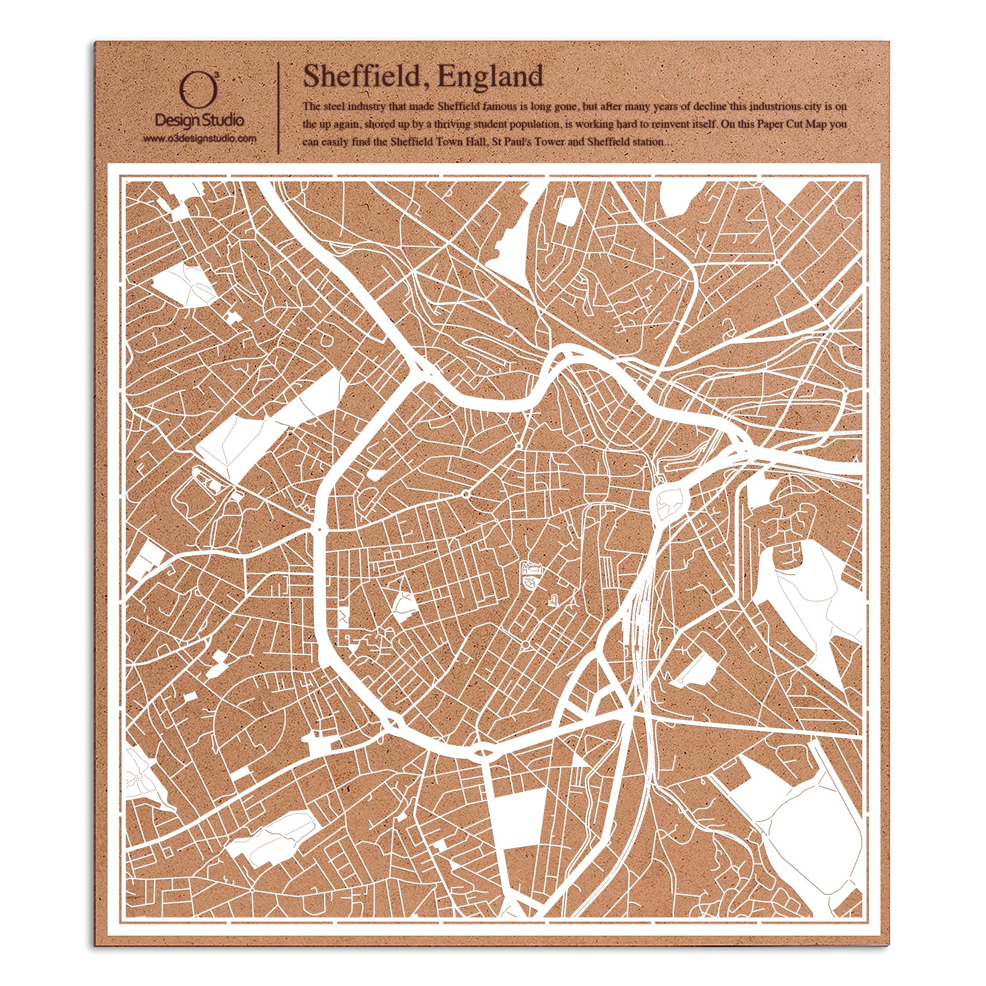 Sheffield, England Paper Cut Map White 30x30 cm Paper Art