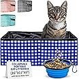 Pet Fit For Life - Vibrant Collapsible Travel Cat Litter Box - Portable, Foldable, Compact Design with Bonus Water Bowl - Ideal for Car & Camping - Reusable, Cats Safe - Blue, (16"x12"x5")
