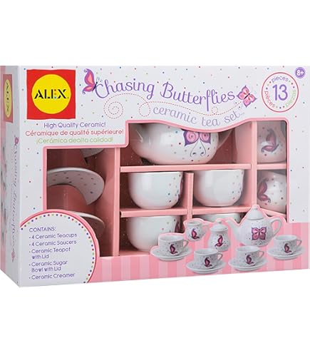 Amazon.com: Delton Products Tin 15 Pieces Tea Set in Basket Pink