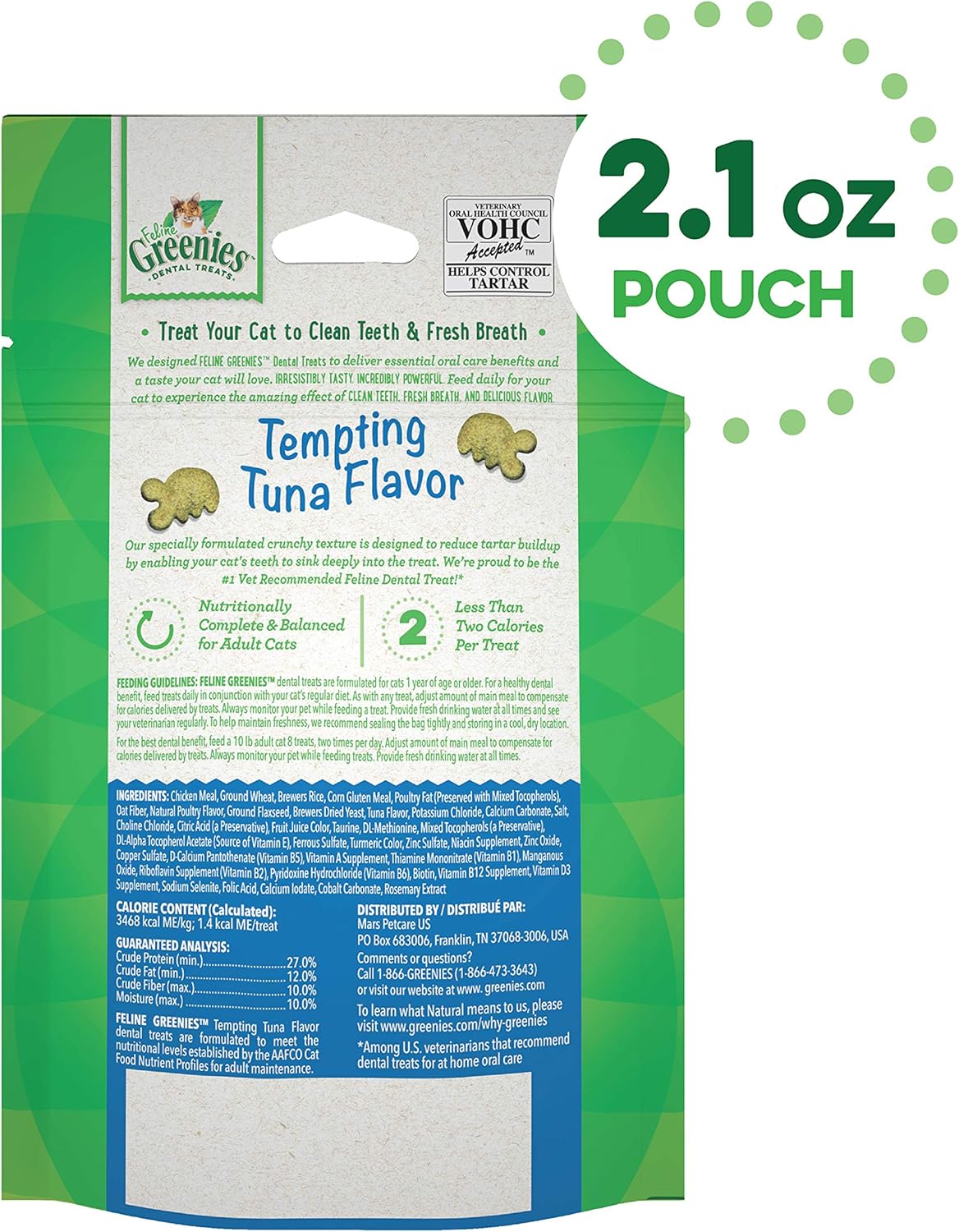 FELINE GREENIES Dental Cat Treats, Tempting Tuna Flavor, 9.75 oz. Tub : Pet Supplies
