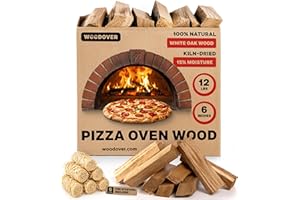 WOODOVER Pizza Oven Wood with Fire Starters - Fast-Lighting, Low Smoke 12 lbs White Oak Kiln-Dried 6 Inch Logs for Ooni, Gozney & Solo Stove, Clean-Burning Firewood for Wood-Fired Pizza - Approx 800 cub.in.