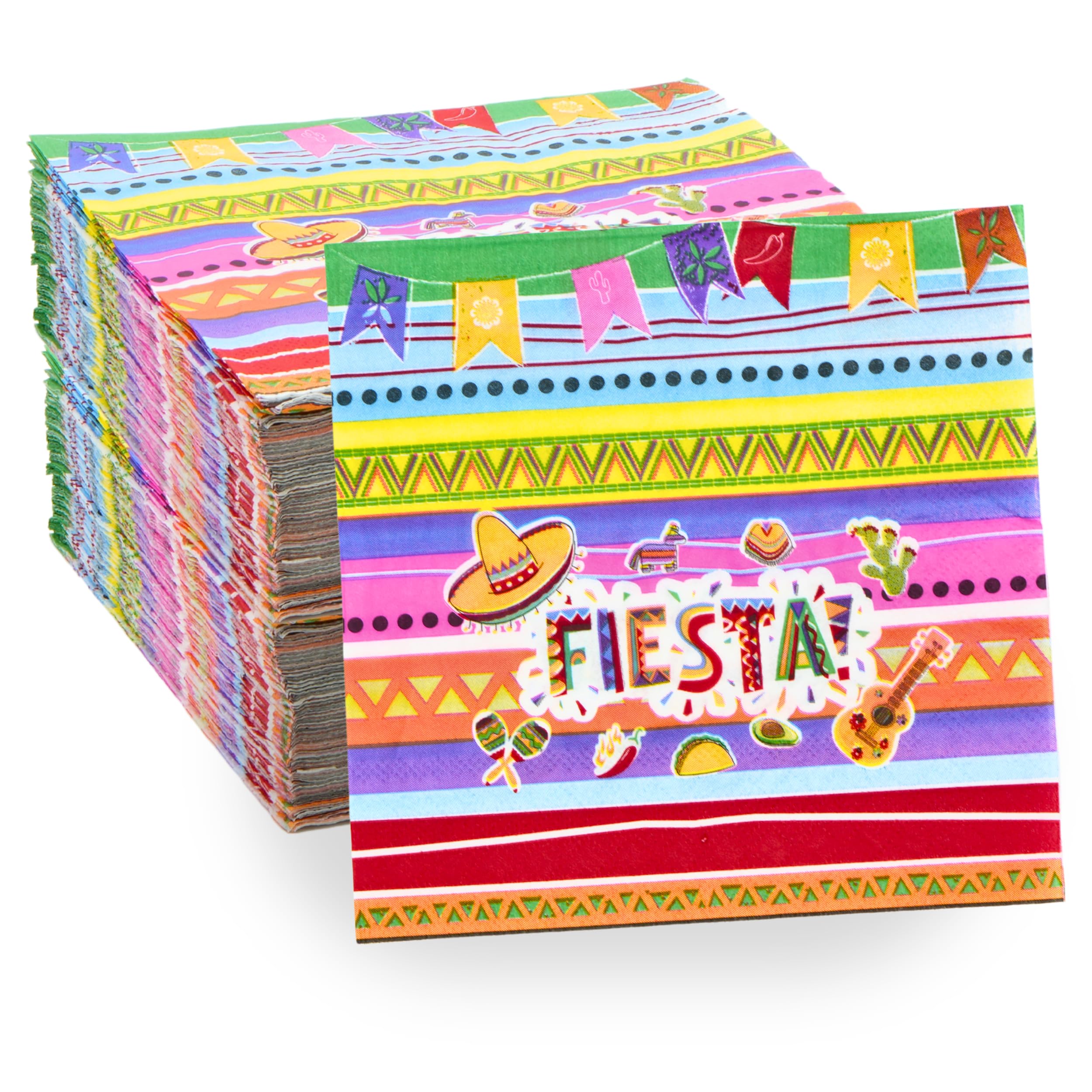 Photo 1 of 4E's Novelty Fiesta Napkins for Cinco De Mayo Party Supplies Mexican Fiesta Disposable Paper Napkins Kids Birthday Table Mexican Party Decorations - Pack of 50