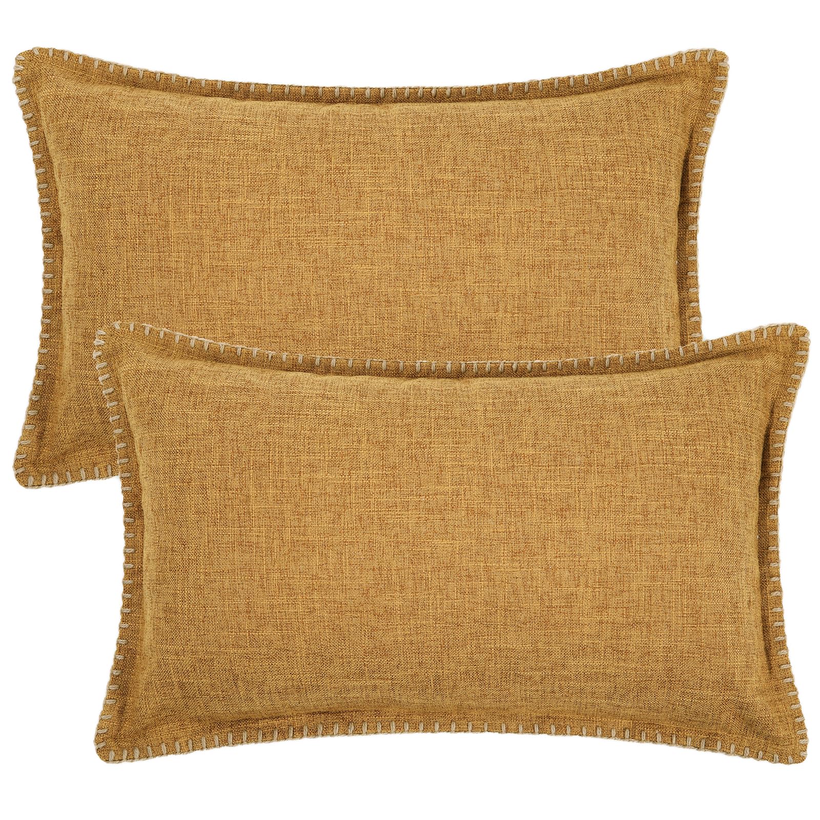 Photo 1 of (bagged) (used/fair) decorUhome Decorative Outdoor Throw Pillow Covers 12x20 Set of 2, Lumbar Linen Rustic Neutral Farmhouse Euro Pillow Covers with Stitched Edge for Couch, Sofa, Living Room, Bronze Gold
