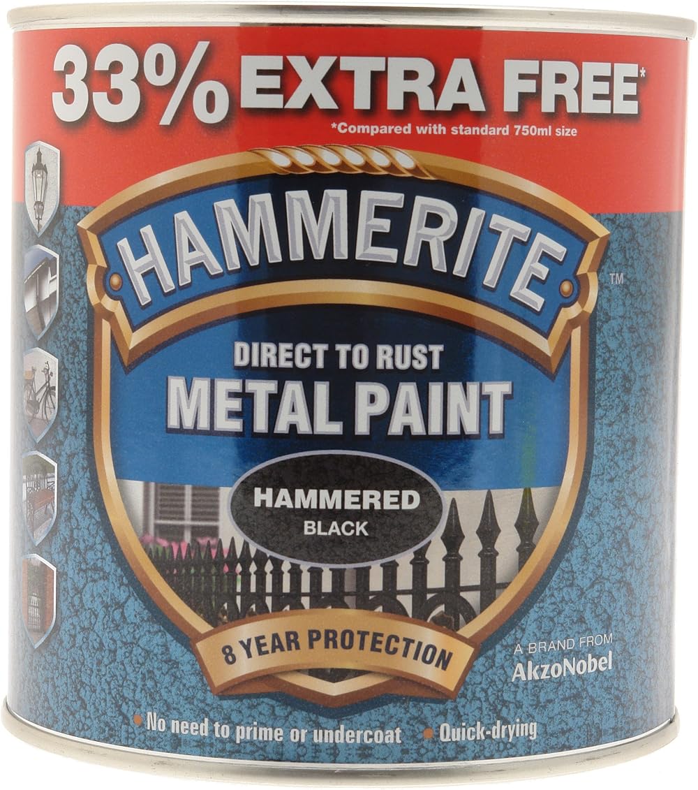 Hammerite Direct to Rust Metal Paint Hammered Black 750ml +33% Extra